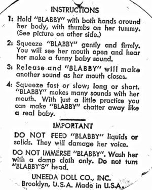 BLABBY BABY INSTRUCTIONS FROM THE ARCHIVES OF SALLY FINGERETT