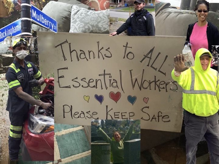 The people on Mulberry Street in Rochester, NY thank all essential workers doing their jobs