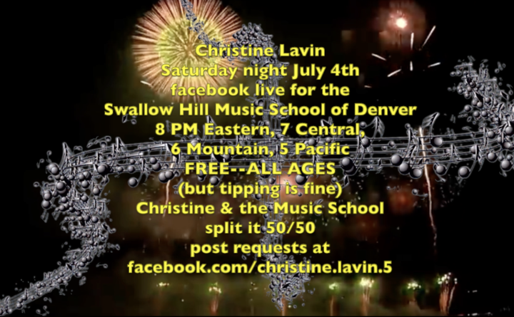 Let me know if you want to hear something I havent done in a long time -- the show is 8 PM Eastern, under the umbrella of the Swallow Hill Music School of Denver