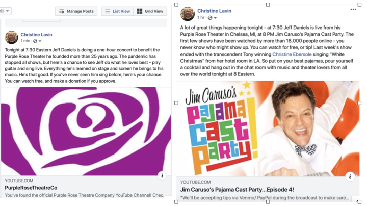 An embarrassment of riches - BOTH FREE -- Jeff Daniels doing a 1 hour concert at 730, Jim Carusos Cast Party at 8 - both videos available online after the live performance