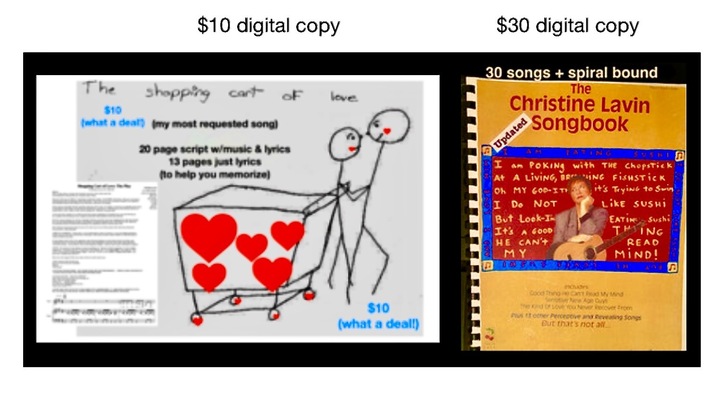 The digital songbook is half the price of the physical songbook quotShopping Cart Of Love The Playquot is a standalone for 10  a song anyone can sing
